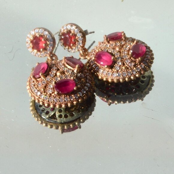 Genuine Ruby Sapphire Sterling Silver Earrings 925 - Picture 7 of 11